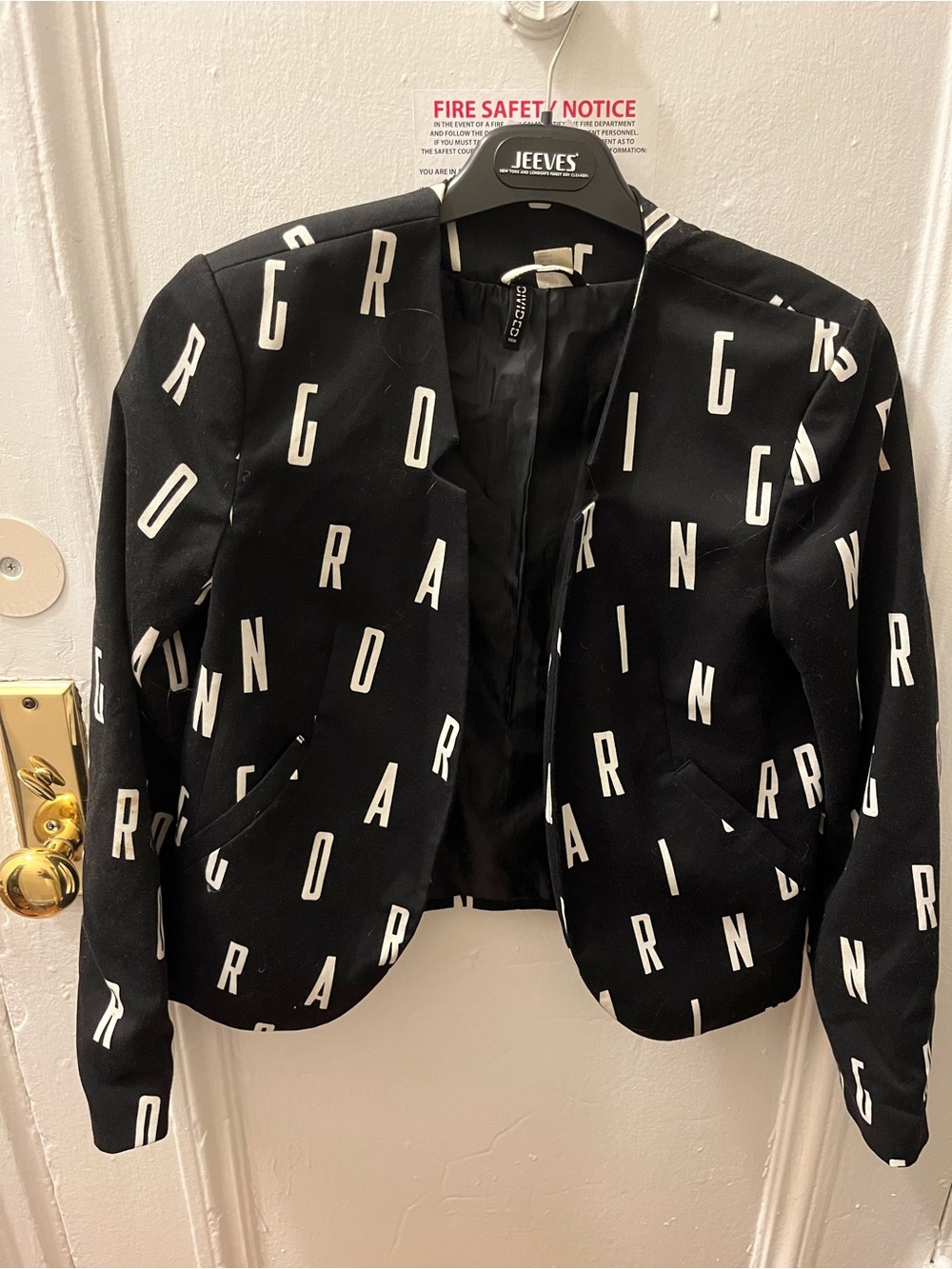 H&M Black Blazer with White Letter Print